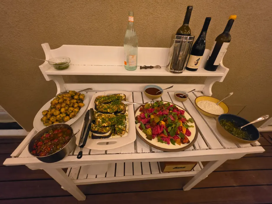 Snacks and dips set out on the deck as guests arrived