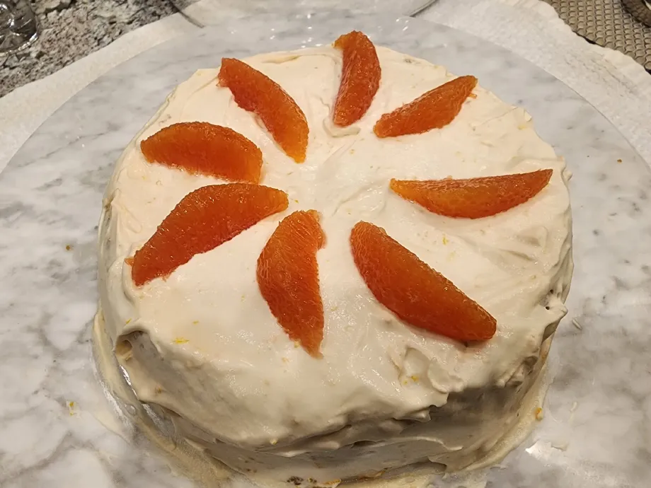 Cara Cara olive oil cake with honey buttercream